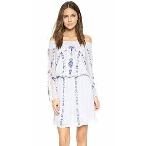 NWT Parker Womens Small Off Silk Dress Blouson Beaded Gray Blue $520